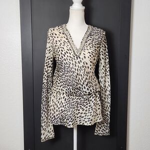 MILA 100% SILK LEOPARD PRINT DRAWSTRING TUNIC SIZE 10